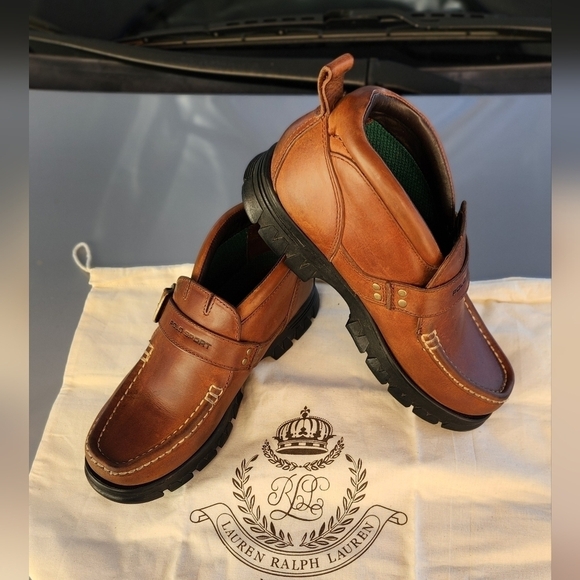 Polo Sport‎ Ralph Lauren Brown 100% Leather Ankle Boots Loafers - Picture 1 of 16